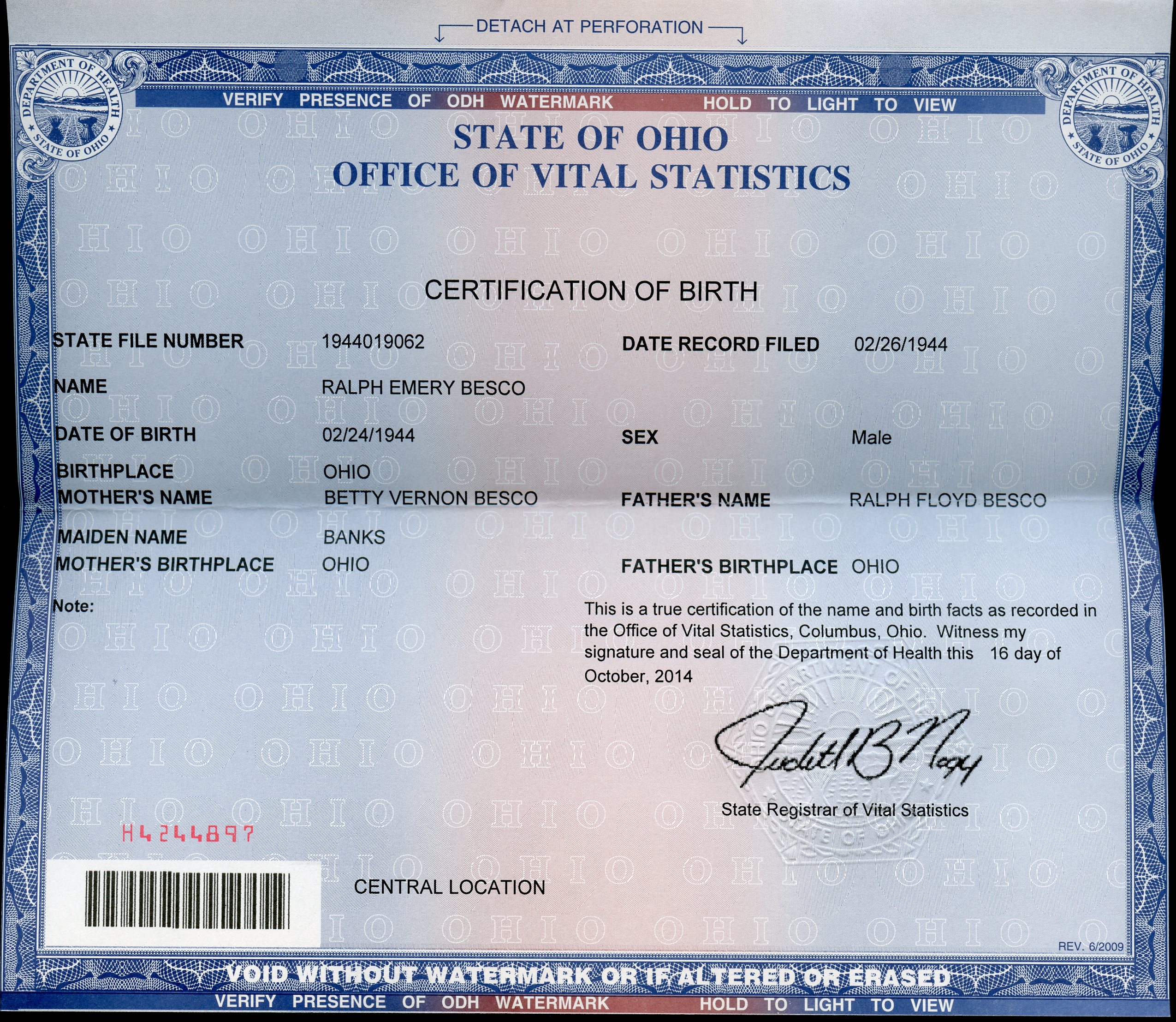 certified copy of birth certificate arizona
